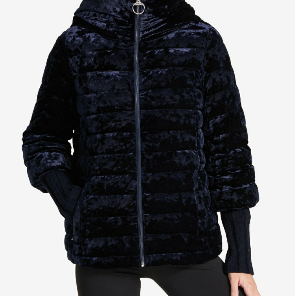 DKNY SPORT CRUSHED VELVET DOWN JACKET NAVY BLUE